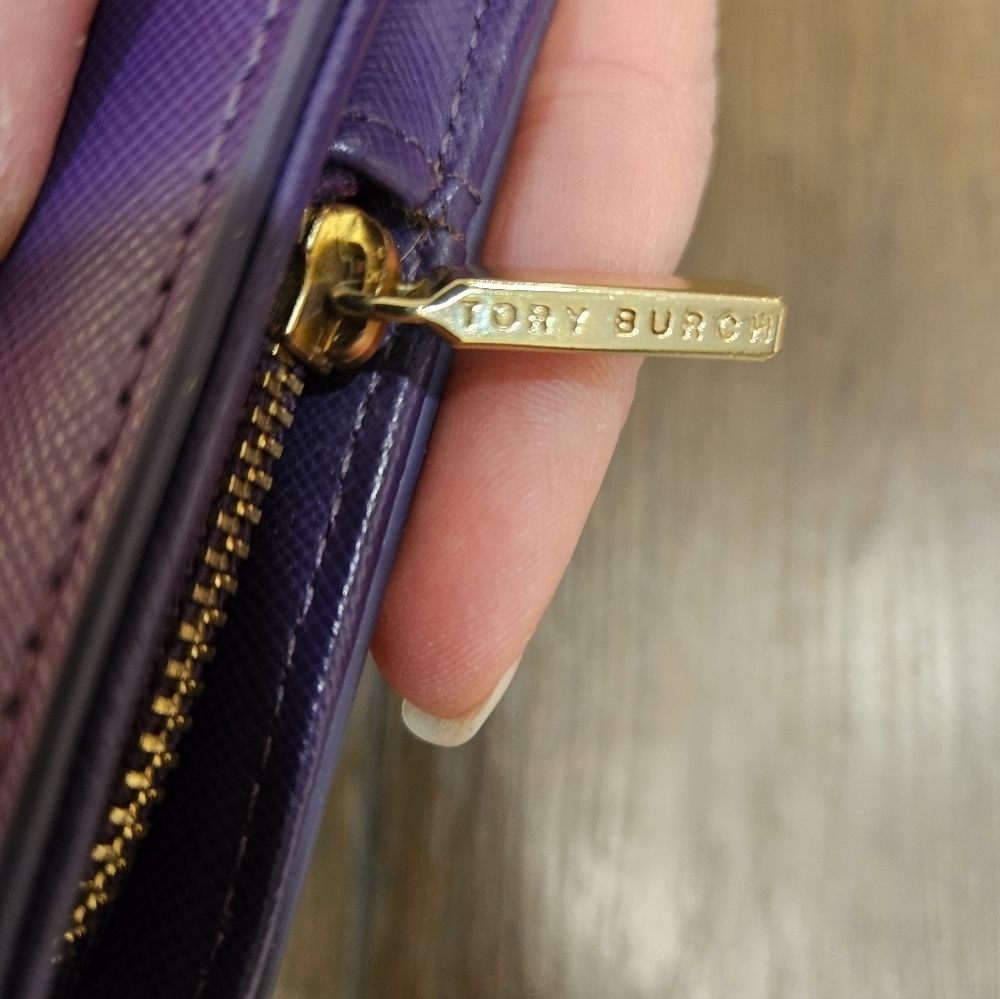 Tory Burch Long Dual Snap Purple Wallet + Chain & Branded Dustbag - Picture 3 of 16